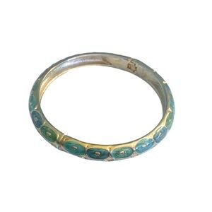2/$30 Gold Tone Green Enamel Bracelet Bangle Anthropologie Boho Eclectic